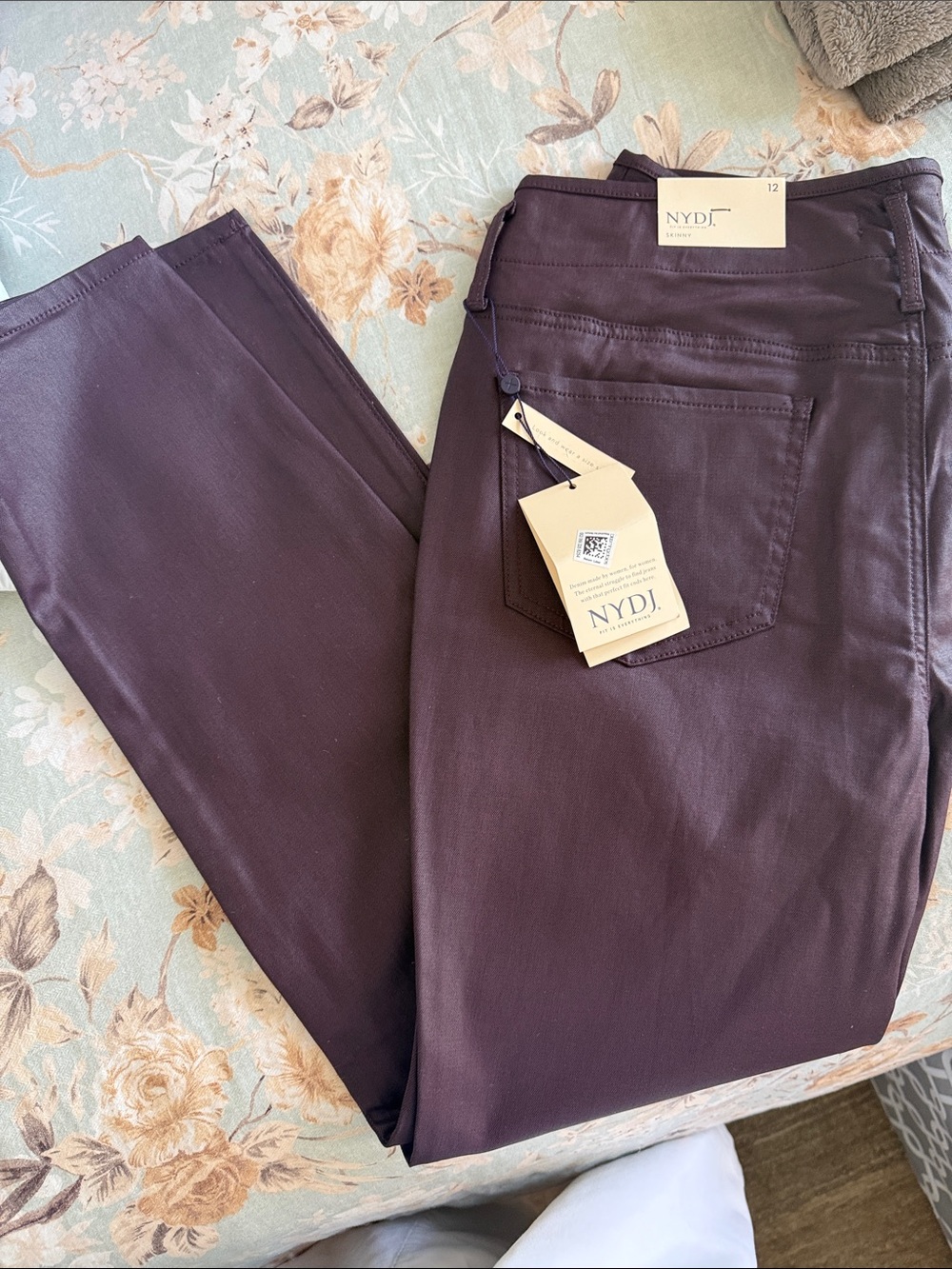 NYDJ Women's Straight-Leg Jeans in Plum. Faux leather.